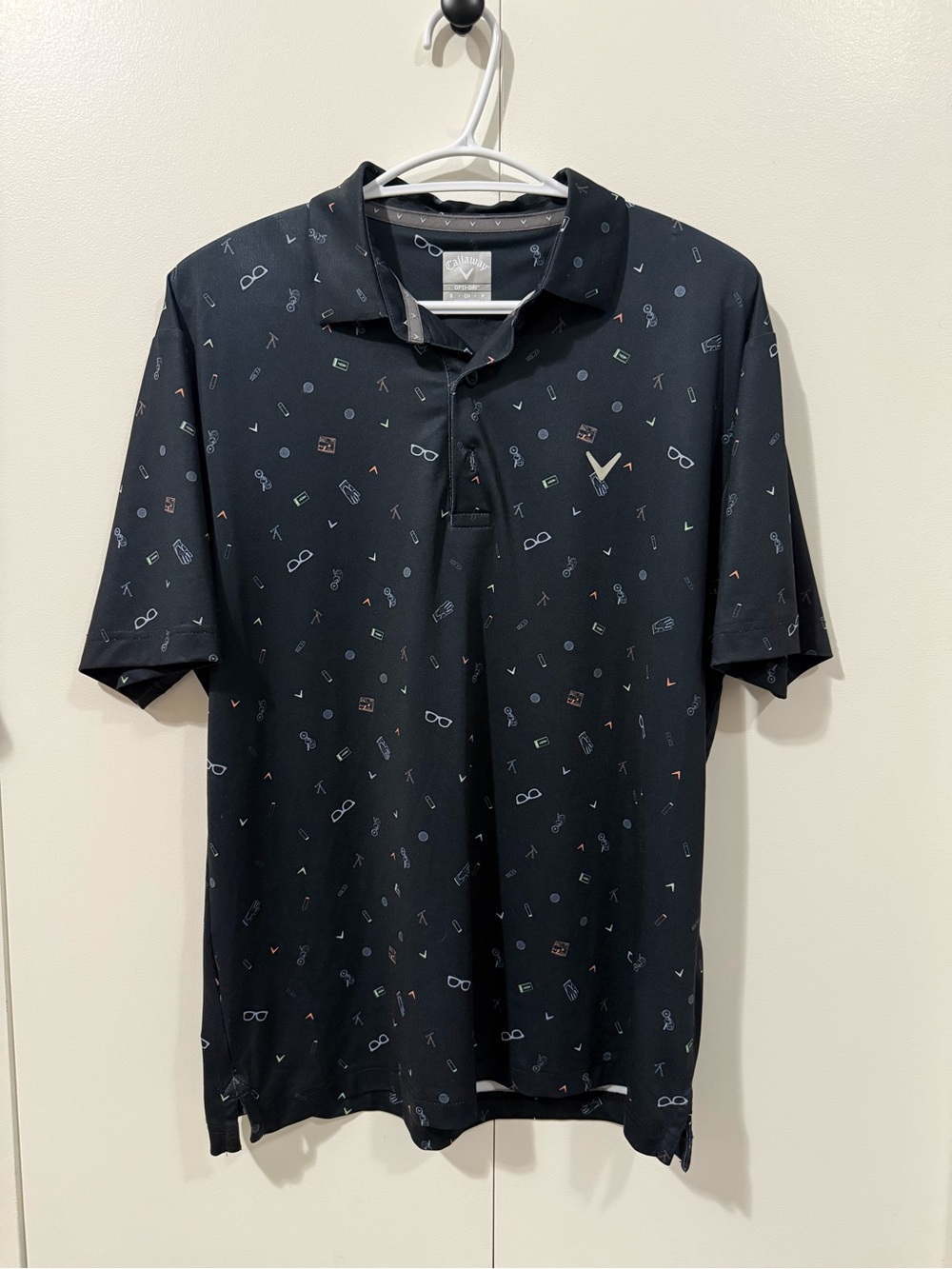 Callaway Black Short-Sleeve Polo with Multicolor Icon Print